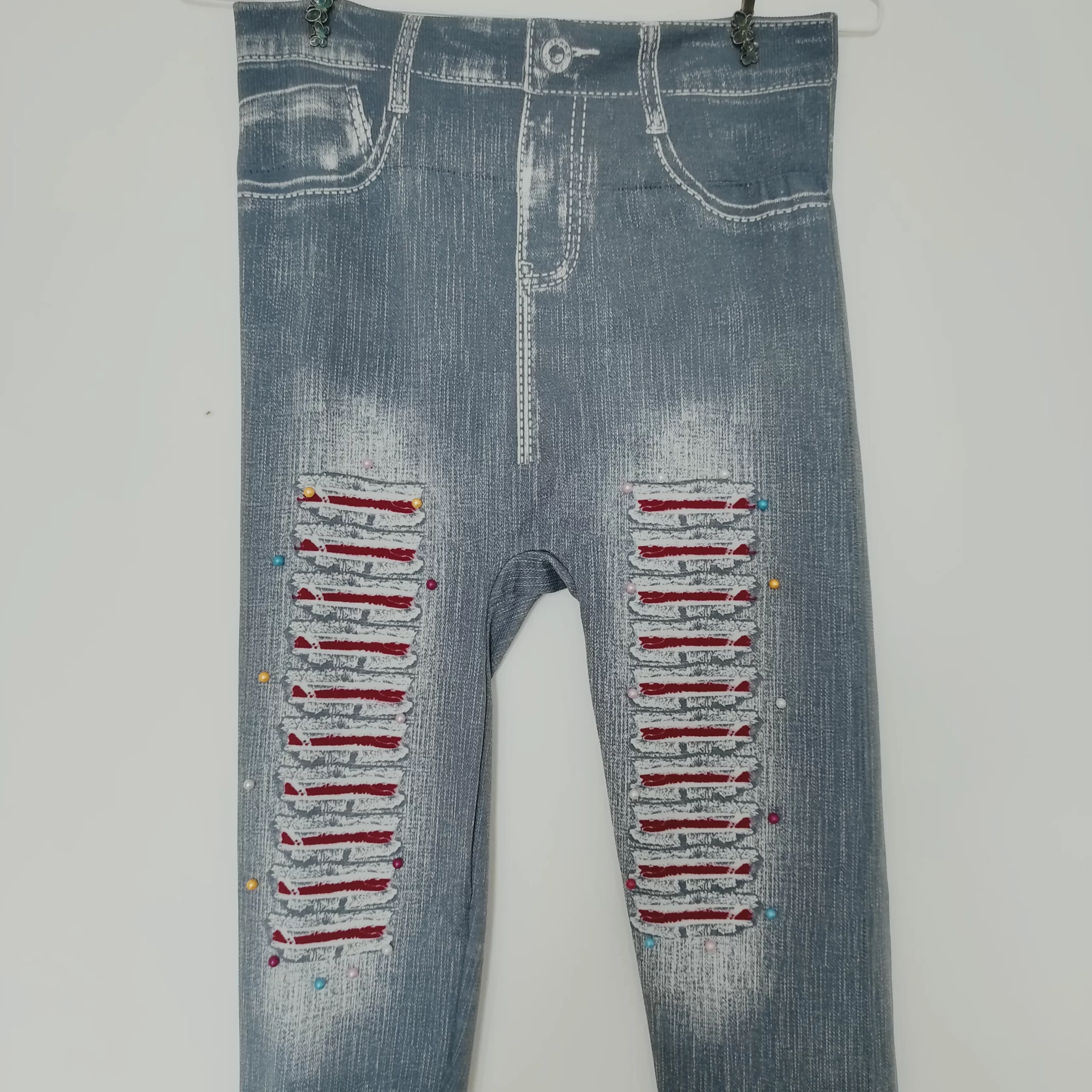 Jean legging gris bordado en finas perlas - Imagen 2