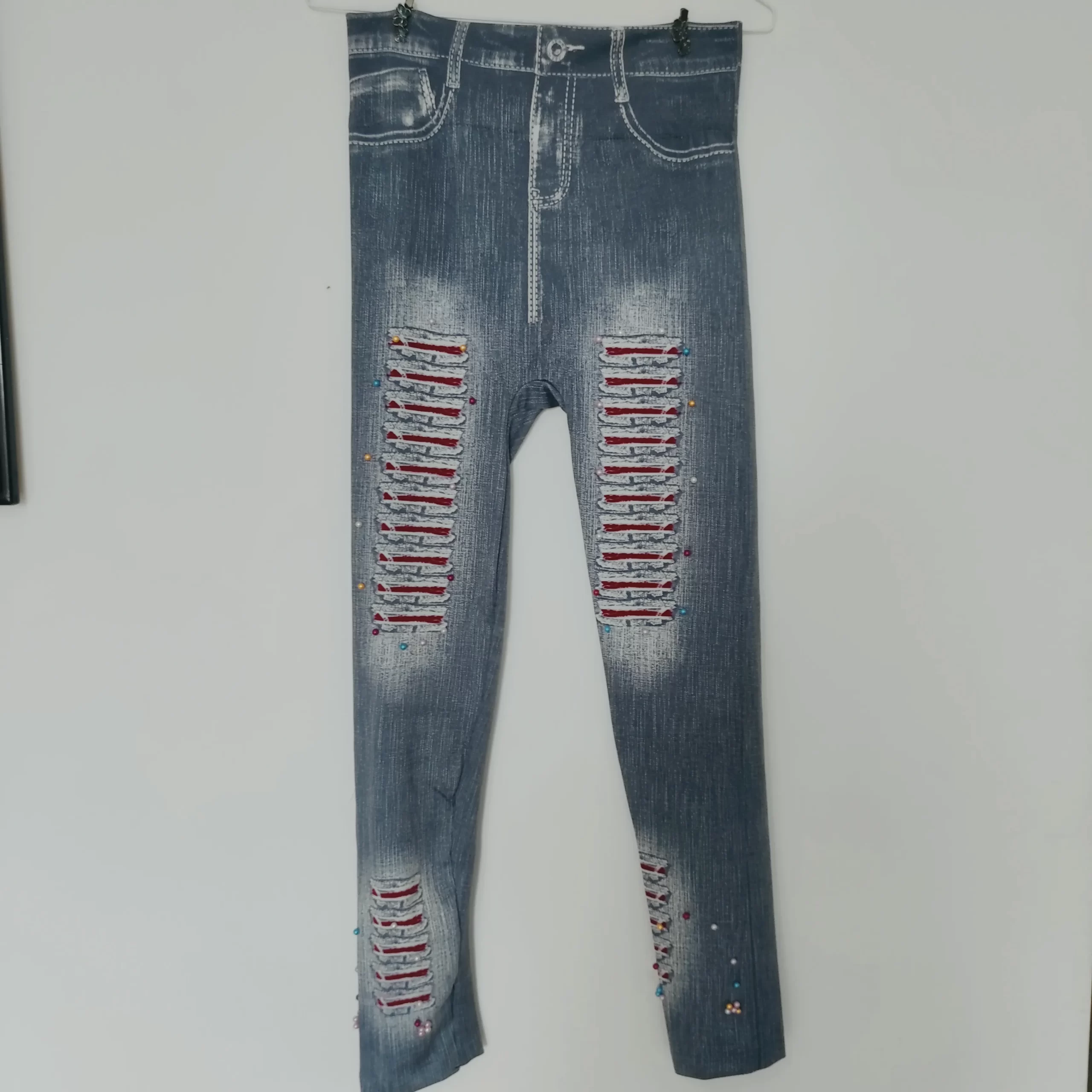 Jean legging gris bordado en finas perlas - Imagen 3