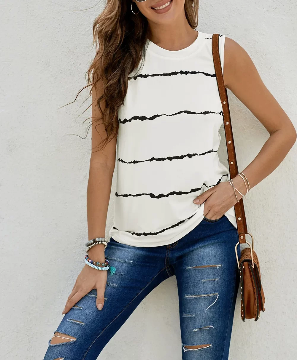 Blusa blanca cuello redondo a rayas horizontales VENEMPORIUM
